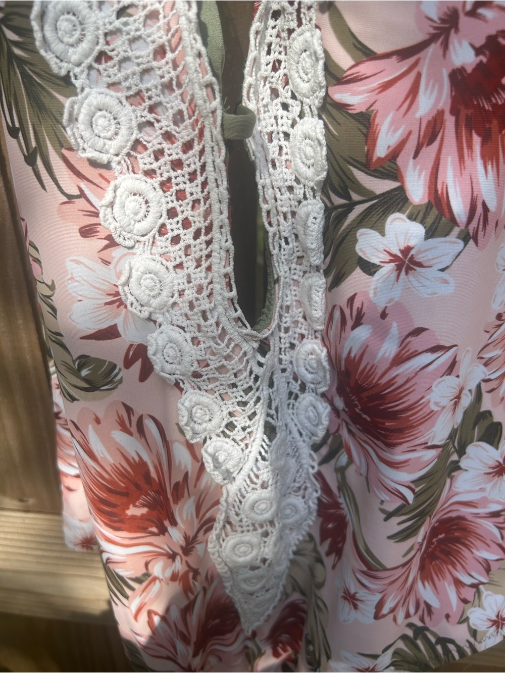 Kona Sol Pink Floral One-Piece Swimsuit with Olive Ties size large - Picture 7 of 11